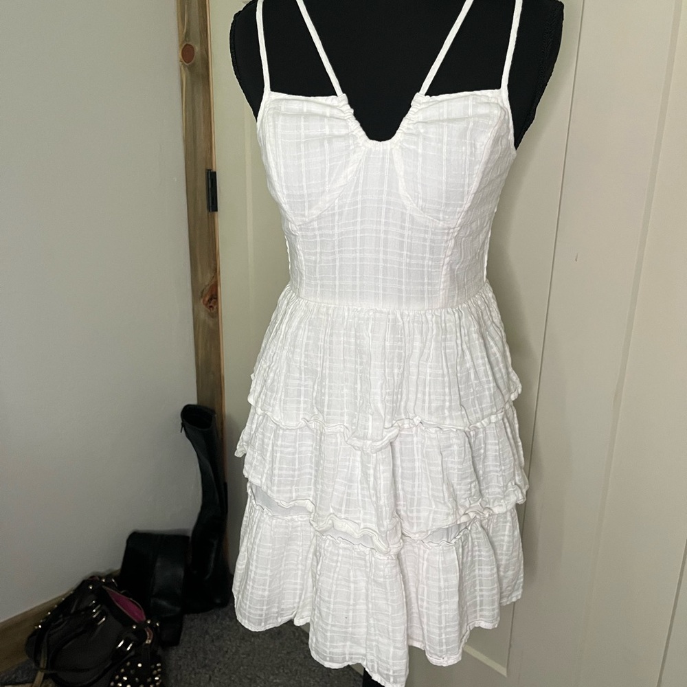 American Eagle Outfitters White Ruffled Tiered Summer Mini Dress Beach Coastal
